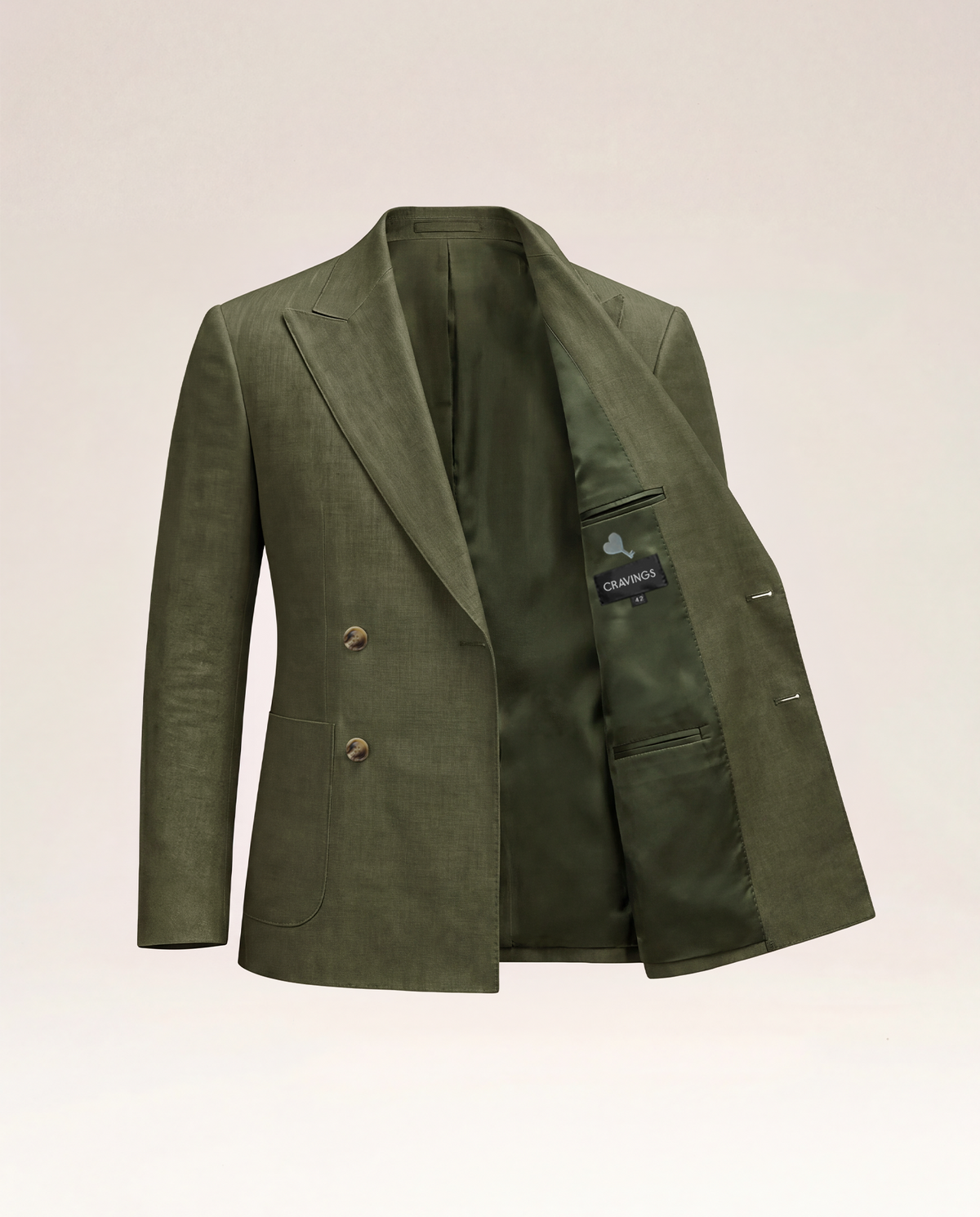 Dark Olive Linen Double Breast Blazer