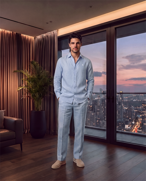 The Cœur Key Linen Shirt in Mint Blue