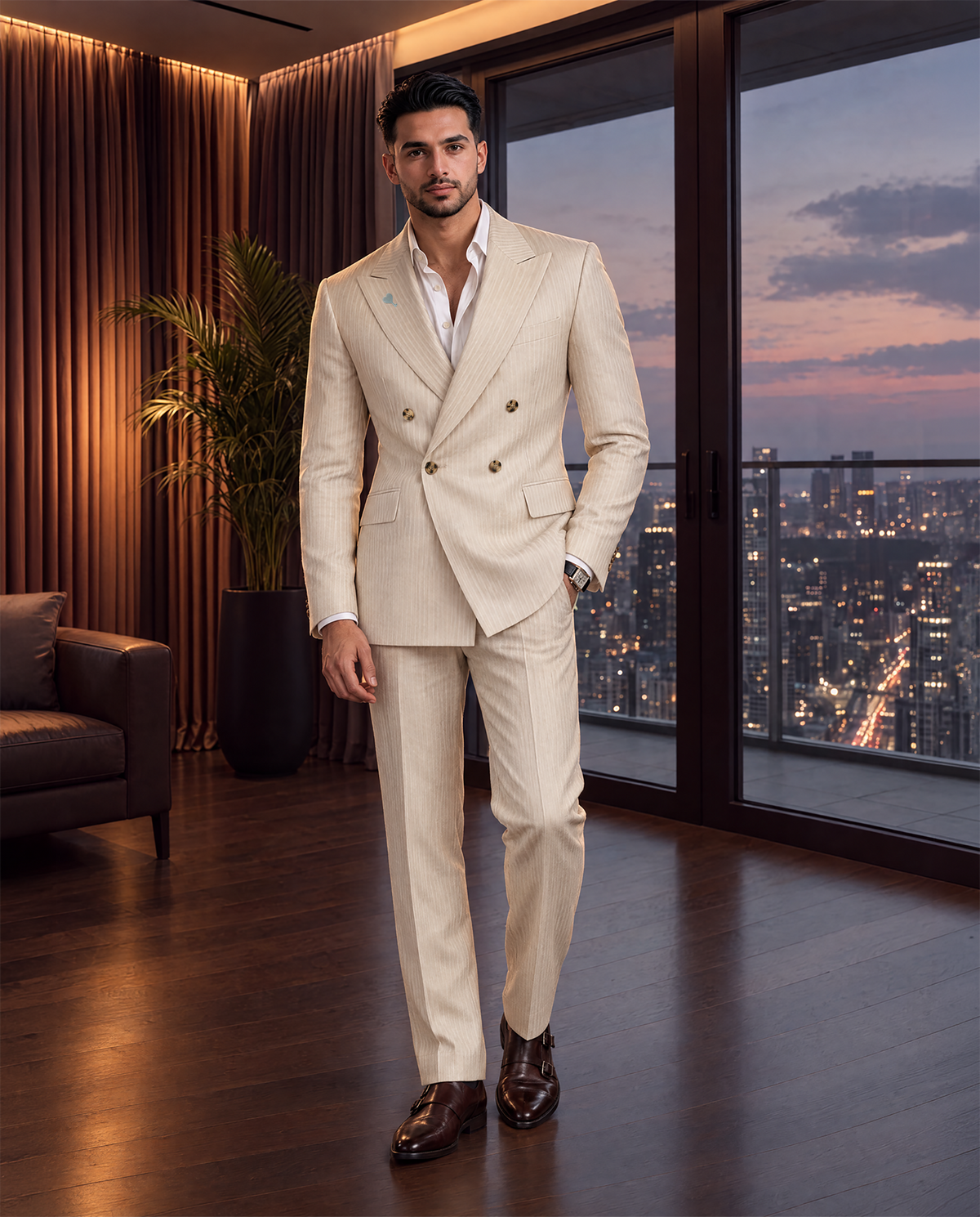 Ivory Pinstripe Wool Suit