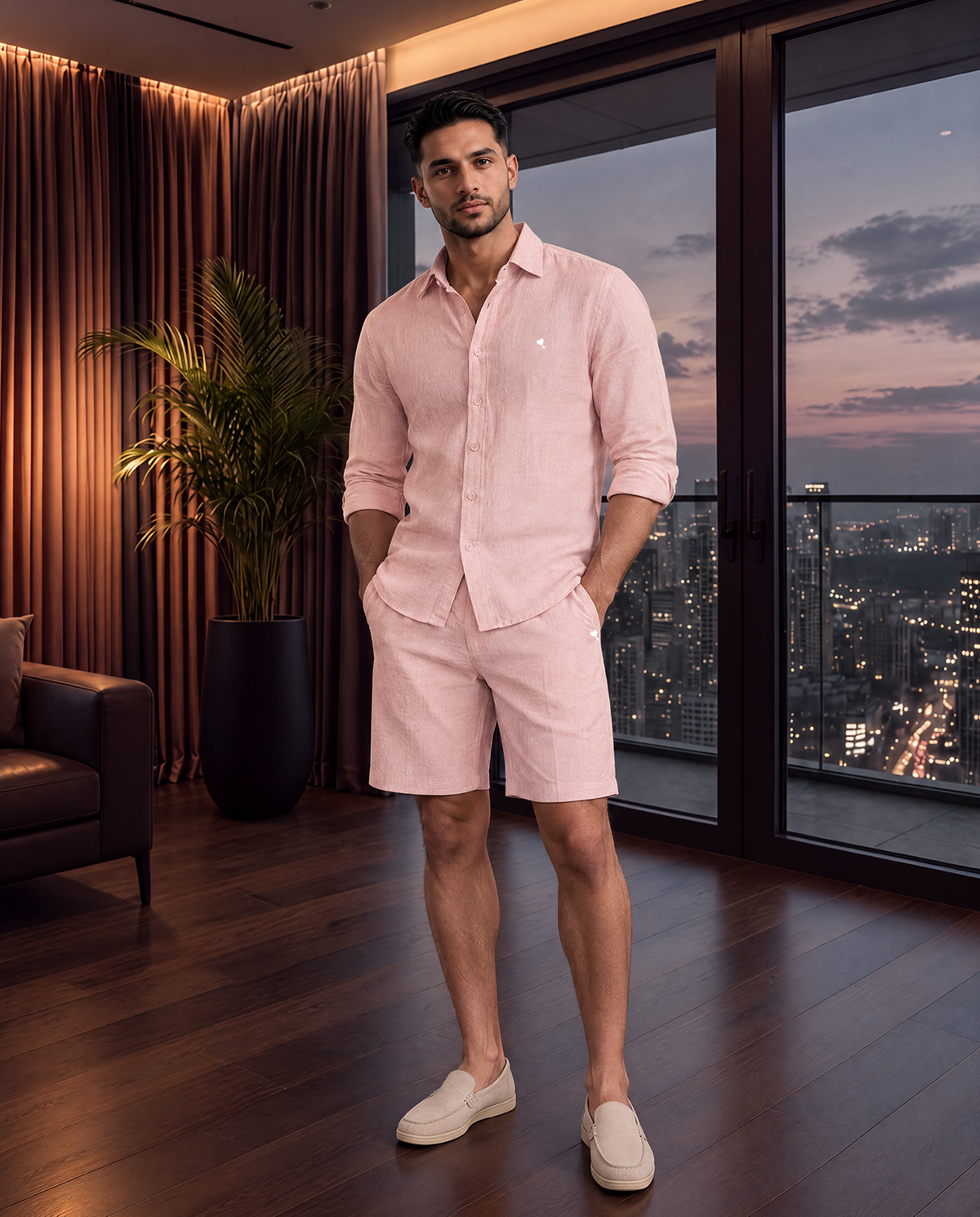 The Cœur Key Linen Shorts in Pink