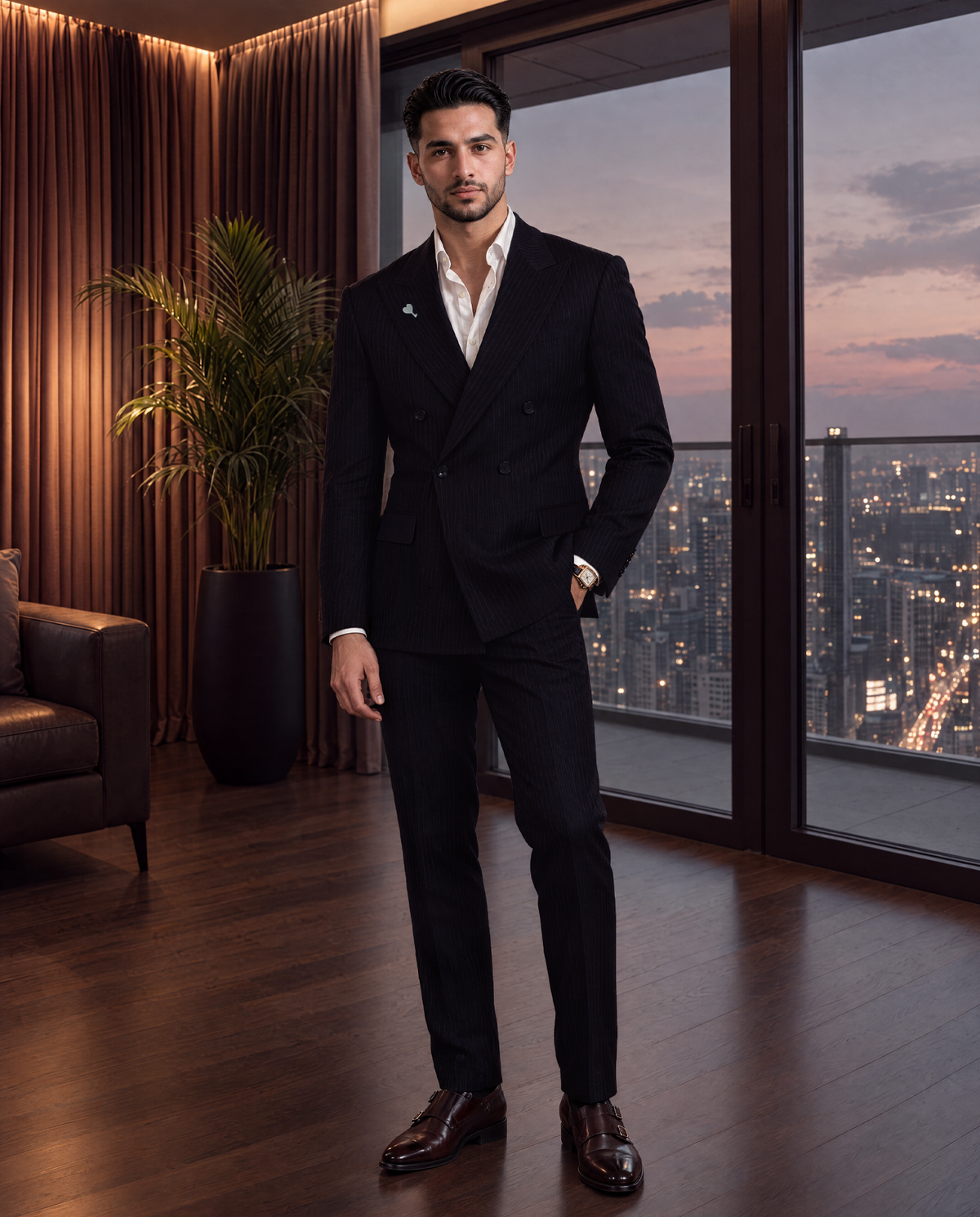 Navy Pinstripe Wool Suit