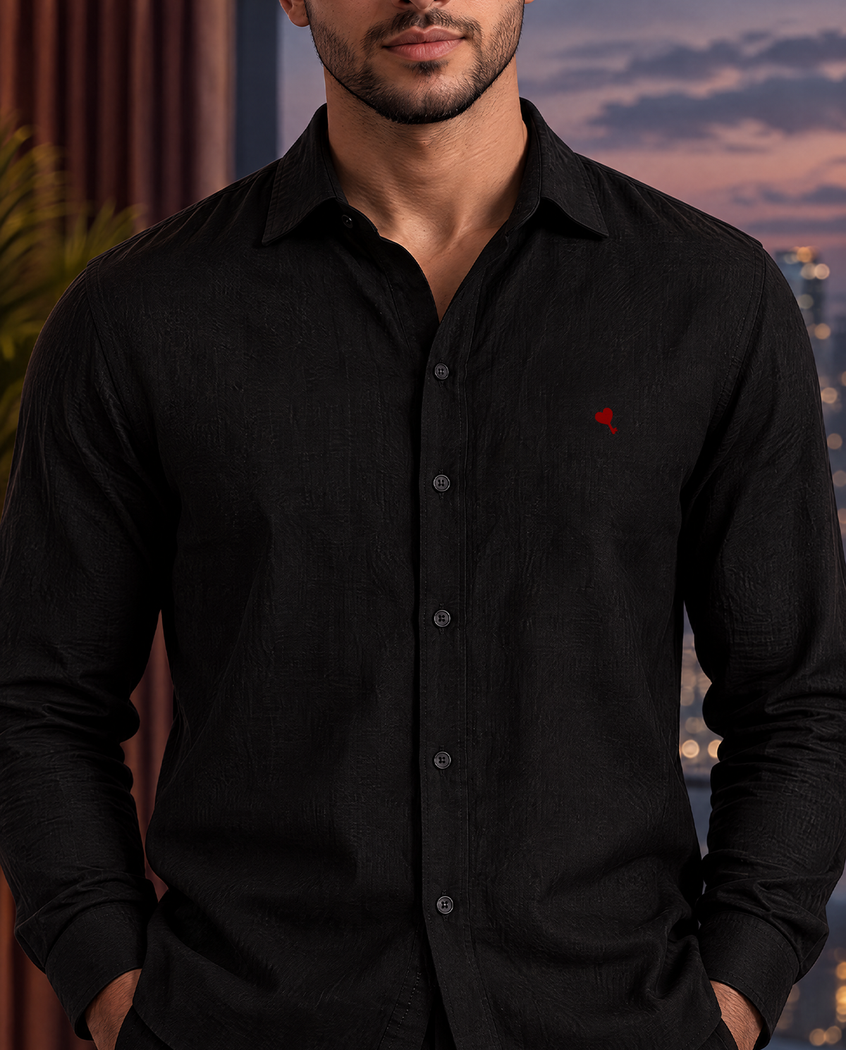The Cœur Key Linen Shirt in Onyx Black