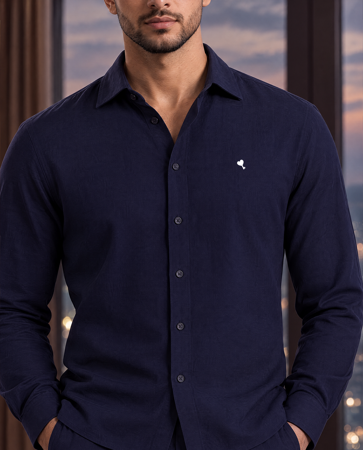 The Cœur Key Linen Shirt in Navy
