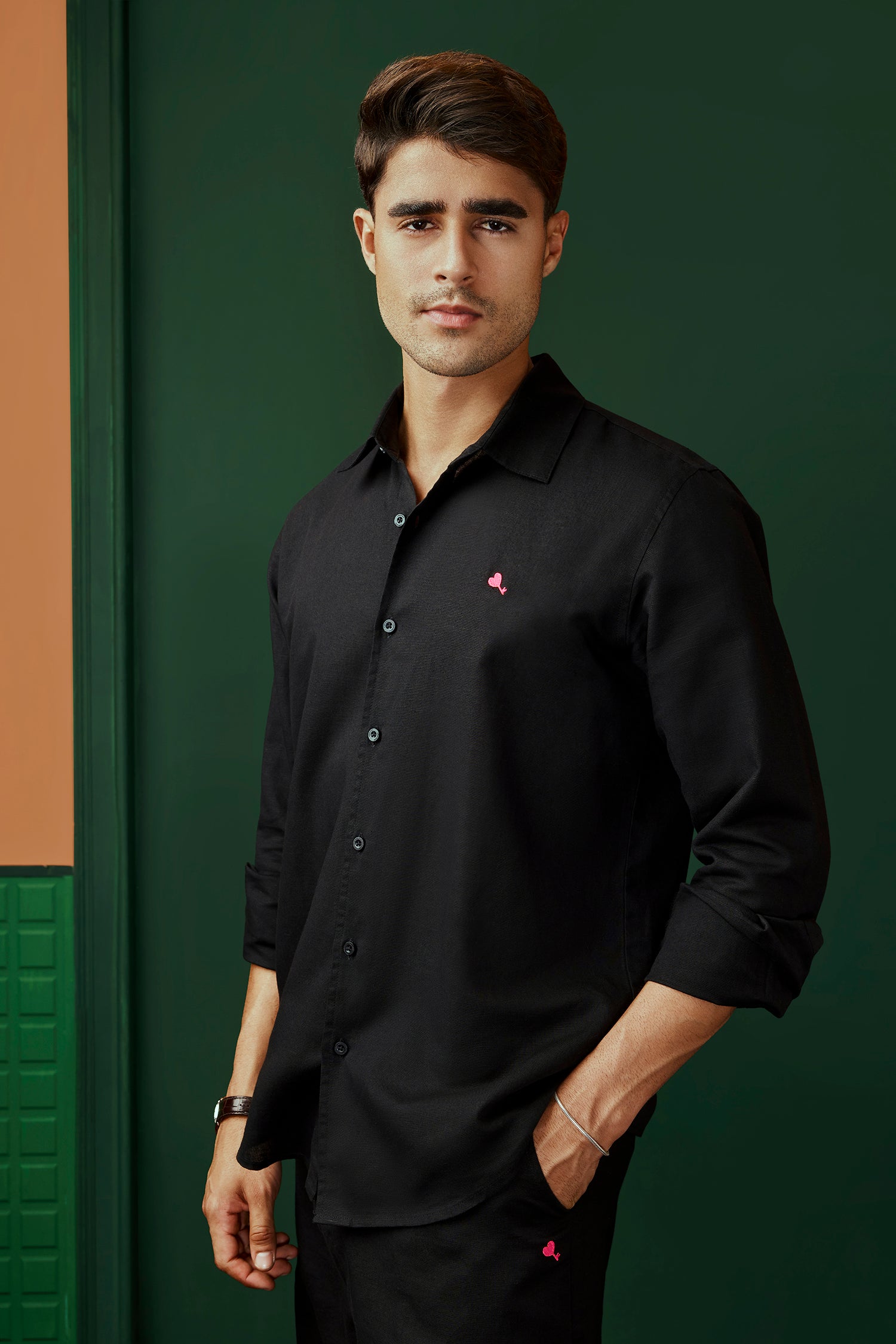 Onyx Black Linen Shirt for Men