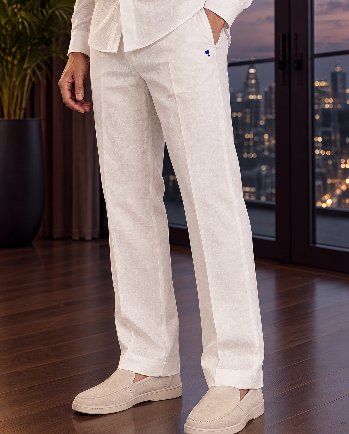 The Cœur Key Linen Pants in Ice White