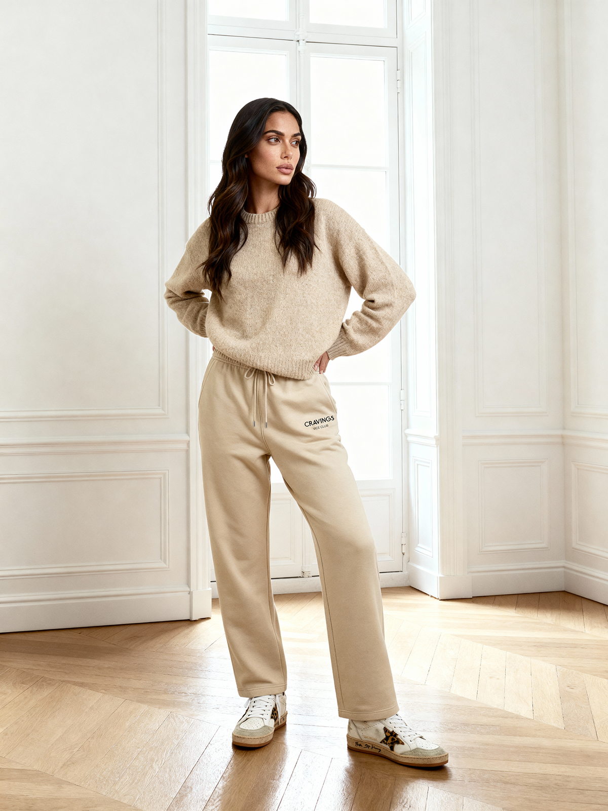 Straight Fit Sweatpants in Beige for Women