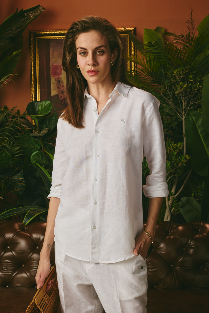 Ice White Linen Shirt for Women