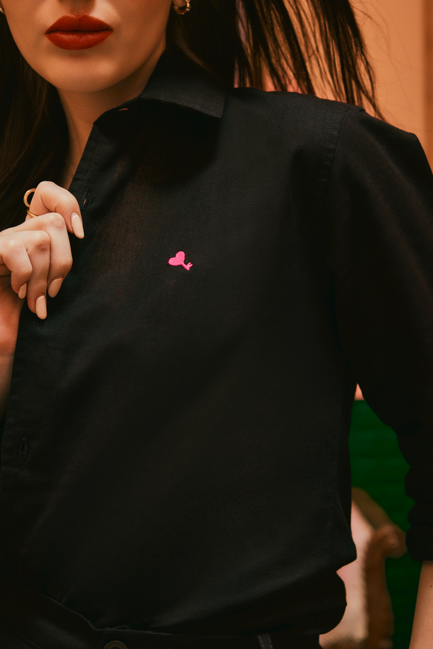 Onyx Black Linen Shirt for Women