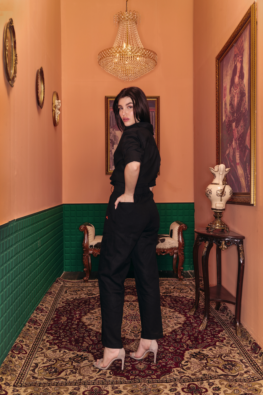 Onyx Black Linen Pants for Women