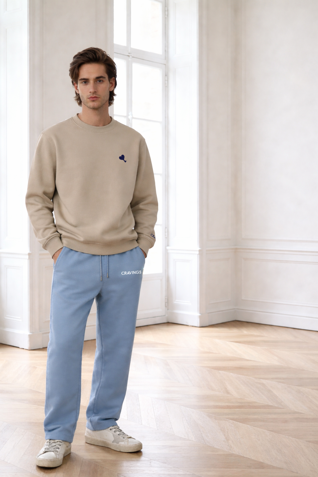 Straight Fit Elasticated Pants in Sky