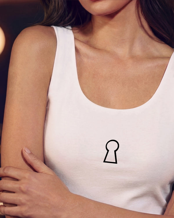Keyhole Jersey Tank Top in White